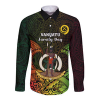 Personalised Vanuatu Family Day Long Sleeve Button Shirt Happy 26 December Vanuatuan Pig Tusk LT14 Unisex Black - Polynesian Pride