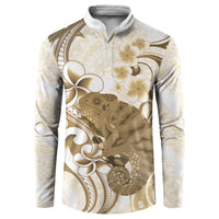 Brown And White Hawaii Chameleon Button Sweatshirt Plumeria Polynesian Tribal Art LT14 Brown - Polynesian Pride