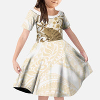 Brown And White Hawaii Chameleon Family Matching Mermaid Dress and Hawaiian Shirt Plumeria Polynesian Tribal Art