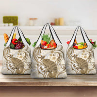 Brown And White Hawaii Chameleon Grocery Bag Plumeria Polynesian Tribal Art