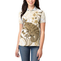 Brown And White Hawaii Chameleon Women Polo Shirt Plumeria Polynesian Tribal Art LT14 - Polynesian Pride