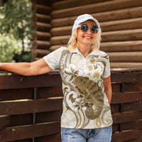 Brown And White Hawaii Chameleon Women Polo Shirt Plumeria Polynesian Tribal Art LT14 - Polynesian Pride