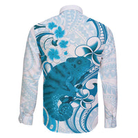 Cyan And White Hawaii Chameleon Family Matching Mermaid Dress and Hawaiian Shirt Plumeria Polynesian Tribal Art