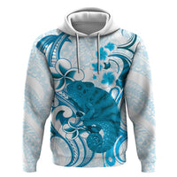Cyan And White Hawaii Chameleon Hoodie Plumeria Polynesian Tribal Art