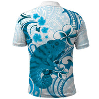 Cyan And White Hawaii Chameleon Polo Shirt Plumeria Polynesian Tribal Art
