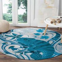 Cyan And White Hawaii Chameleon Round Carpet Plumeria Polynesian Tribal Art LT14 - Polynesian Pride