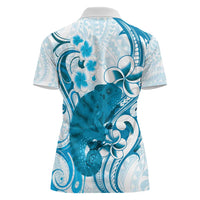 Cyan And White Hawaii Chameleon Women Polo Shirt Plumeria Polynesian Tribal Art LT14 - Polynesian Pride