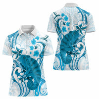 Cyan And White Hawaii Chameleon Women Polo Shirt Plumeria Polynesian Tribal Art LT14 - Polynesian Pride