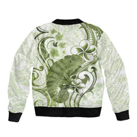 Green And White Hawaii Chameleon Bomber Jacket Plumeria Polynesian Tribal Art