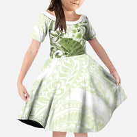Green And White Hawaii Chameleon Family Matching Summer Maxi Dress and Hawaiian Shirt Plumeria Polynesian Tribal Art LT14 Daughter's Dress Lime Green - Polynesian Pride