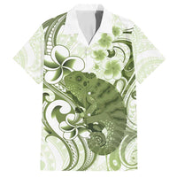 Green And White Hawaii Chameleon Family Matching Summer Maxi Dress and Hawaiian Shirt Plumeria Polynesian Tribal Art LT14 Dad's Shirt - Short Sleeve Lime Green - Polynesian Pride
