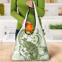 Green And White Hawaii Chameleon Grocery Bag Plumeria Polynesian Tribal Art