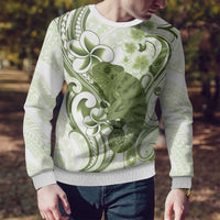 Green And White Hawaii Chameleon Ugly Christmas Sweater Plumeria Polynesian Tribal Art