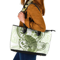 Green And White Hawaii Chameleon Leather Tote Bag Plumeria Polynesian Tribal Art
