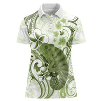 Green And White Hawaii Chameleon Women Polo Shirt Plumeria Polynesian Tribal Art LT14 Female Lime Green - Polynesian Pride