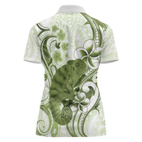 Green And White Hawaii Chameleon Women Polo Shirt Plumeria Polynesian Tribal Art LT14 - Polynesian Pride