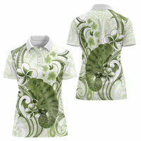 Green And White Hawaii Chameleon Women Polo Shirt Plumeria Polynesian Tribal Art LT14 - Polynesian Pride