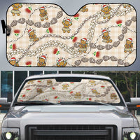 Beige Palaka Hawaii Mele Kalikimaka Auto Sun Shade Ohia Lehua Shell Leis Funny Gingerbread Santa - Polynesian Pride