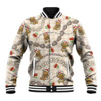 Beige Palaka Hawaii Mele Kalikimaka Baseball Jacket Ohia Lehua Shell Leis Funny Gingerbread Santa - Polynesian Pride