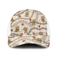 Beige Palaka Hawaii Mele Kalikimaka Baseball Net Cap Ohia Lehua Shell Leis Funny Gingerbread Santa - Polynesian Pride