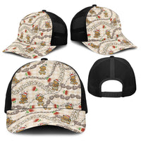 Beige Palaka Hawaii Mele Kalikimaka Baseball Net Cap Ohia Lehua Shell Leis Funny Gingerbread Santa - Polynesian Pride
