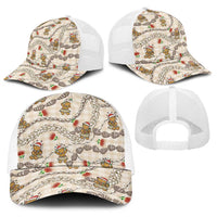Beige Palaka Hawaii Mele Kalikimaka Baseball Net Cap Ohia Lehua Shell Leis Funny Gingerbread Santa - Polynesian Pride