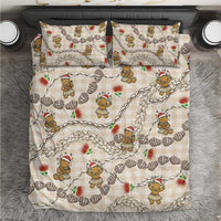 Beige Palaka Hawaii Mele Kalikimaka Bedding Set Ohia Lehua Shell Leis Funny Gingerbread Santa - Polynesian Pride