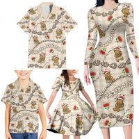 Beige Palaka Hawaii Mele Kalikimaka Family Matching Long Sleeve Bodycon Dress and Hawaiian Shirt Ohia Lehua Shell Leis Funny Gingerbread Santa - Polynesian Pride
