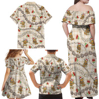 Beige Palaka Hawaii Mele Kalikimaka Family Matching Off Shoulder Maxi Dress and Hawaiian Shirt Ohia Lehua Shell Leis Funny Gingerbread Santa - Polynesian Pride