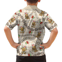 Beige Palaka Hawaii Mele Kalikimaka Family Matching Off Shoulder Short Dress and Hawaiian Shirt Ohia Lehua Shell Leis Funny Gingerbread Santa LT14 - Polynesian Pride