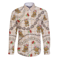 Beige Palaka Hawaii Mele Kalikimaka Family Matching Off Shoulder Short Dress and Hawaiian Shirt Ohia Lehua Shell Leis Funny Gingerbread Santa - Polynesian Pride