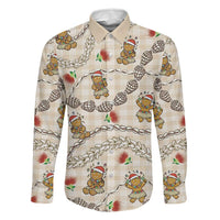 Beige Palaka Hawaii Mele Kalikimaka Family Matching Short Sleeve Bodycon Dress and Hawaiian Shirt Ohia Lehua Shell Leis Funny Gingerbread Santa LT14 Dad's Shirt - Long Sleeve Beige - Polynesian Pride