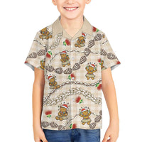 Beige Palaka Hawaii Mele Kalikimaka Family Matching Short Sleeve Bodycon Dress and Hawaiian Shirt Ohia Lehua Shell Leis Funny Gingerbread Santa LT14 - Polynesian Pride
