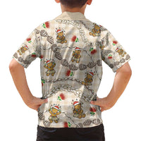Beige Palaka Hawaii Mele Kalikimaka Kid Hawaiian Shirt Ohia Lehua Shell Leis Funny Gingerbread Santa - Polynesian Pride