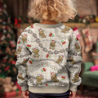 Beige Palaka Hawaii Mele Kalikimaka Kid Ugly Christmas Sweater Ohia Lehua Shell Leis Funny Gingerbread Santa - Polynesian Pride