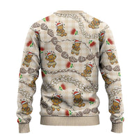 Beige Palaka Hawaii Mele Kalikimaka Ugly Christmas Sweater Ohia Lehua Shell Leis Funny Gingerbread Santa - Polynesian Pride