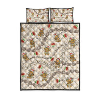 Beige Palaka Hawaii Mele Kalikimaka Quilt Bed Set Ohia Lehua Shell Leis Funny Gingerbread Santa - Polynesian Pride