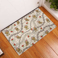 Beige Palaka Hawaii Mele Kalikimaka Rubber Doormat Ohia Lehua Shell Leis Funny Gingerbread Santa - Polynesian Pride