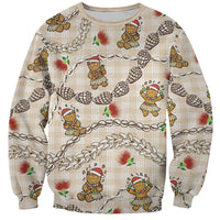Beige Palaka Hawaii Mele Kalikimaka Sweatshirt Ohia Lehua Shell Leis Funny Gingerbread Santa - Polynesian Pride