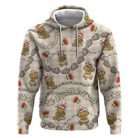 Beige Palaka Hawaii Mele Kalikimaka Zip Hoodie Ohia Lehua Shell Leis Funny Gingerbread Santa - Polynesian Pride
