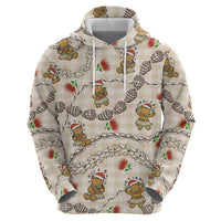 Beige Palaka Hawaii Mele Kalikimaka Zip Hoodie Ohia Lehua Shell Leis Funny Gingerbread Santa - Polynesian Pride