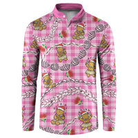 Pink Palaka Hawaii Mele Kalikimaka Button Sweatshirt Ohia Lehua Shell Leis Funny Gingerbread Santa LT14 Pink - Polynesian Pride