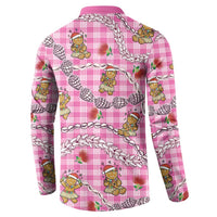 Pink Palaka Hawaii Mele Kalikimaka Button Sweatshirt Ohia Lehua Shell Leis Funny Gingerbread Santa LT14 - Polynesian Pride