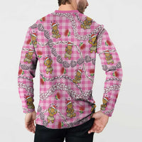 Pink Palaka Hawaii Mele Kalikimaka Button Sweatshirt Ohia Lehua Shell Leis Funny Gingerbread Santa LT14 - Polynesian Pride