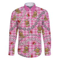 Pink Palaka Hawaii Mele Kalikimaka Family Matching Long Sleeve Bodycon Dress and Hawaiian Shirt Ohia Lehua Shell Leis Funny Gingerbread Santa - Polynesian Pride