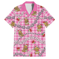 Pink Palaka Hawaii Mele Kalikimaka Family Matching Off The Shoulder Long Sleeve Dress and Hawaiian Shirt Ohia Lehua Shell Leis Funny Gingerbread Santa LT14 Dad's Shirt - Short Sleeve Pink - Polynesian Pride