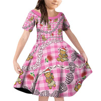 Pink Palaka Hawaii Mele Kalikimaka Family Matching Off Shoulder Short Dress and Hawaiian Shirt Ohia Lehua Shell Leis Funny Gingerbread Santa - Polynesian Pride