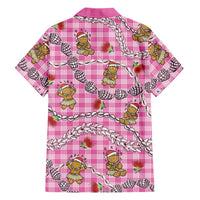 Pink Palaka Hawaii Mele Kalikimaka Family Matching Off Shoulder Short Dress and Hawaiian Shirt Ohia Lehua Shell Leis Funny Gingerbread Santa LT14 - Polynesian Pride