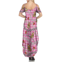 Pink Palaka Hawaii Mele Kalikimaka Family Matching Summer Maxi Dress and Hawaiian Shirt Ohia Lehua Shell Leis Funny Gingerbread Santa LT14 - Polynesian Pride