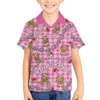 Pink Palaka Hawaii Mele Kalikimaka Kid Hawaiian Shirt Ohia Lehua Shell Leis Funny Gingerbread Santa - Polynesian Pride